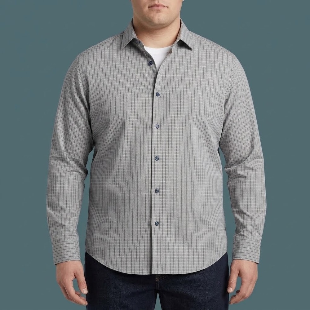 Calvin Klein Slim Fit L/S Button Down Shirt Mens L Grey Plaid EUC